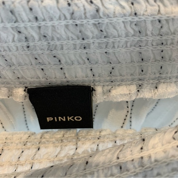 PINKO Boho Ruffled Off-Shoulder Striped Black White Cotton Smocked Top sz S - Picture 5 of 8